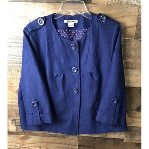 Nygard Womens Sz 10 Blue Linen Ray Blazer Jacket m Nautical Military Peter